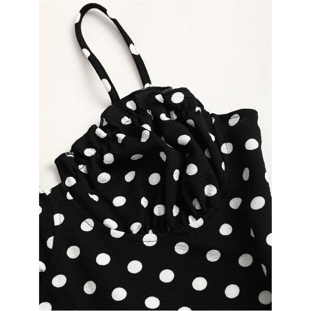 Milumia Women'S Polka Dots Frill Trim Cami Dress Elegant Ruched Bust Fishtail Maxi Dresses