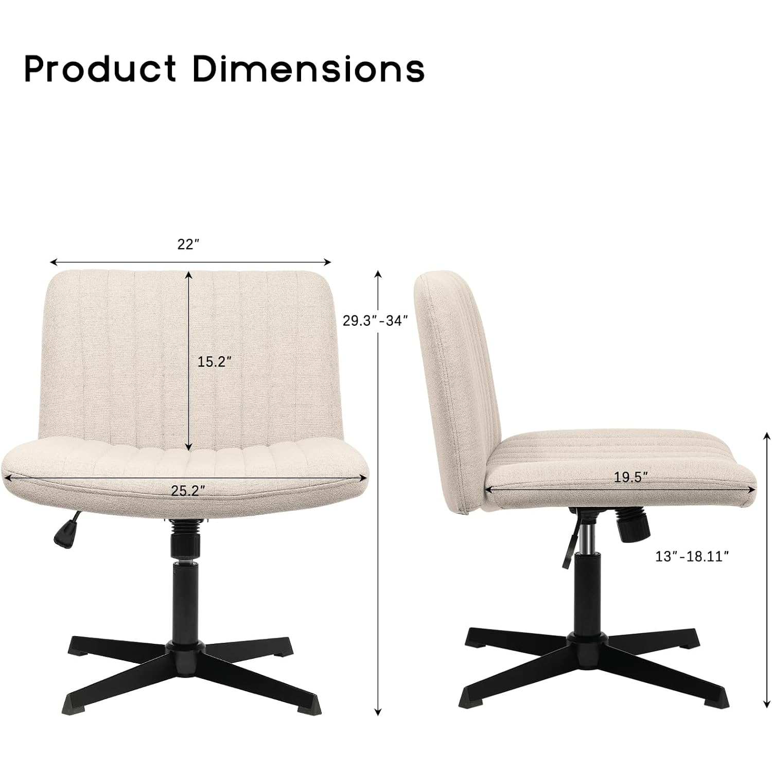 Criss Cross Chair,Comfy Cross Legged Office Desk Chair No Wheels,Modern Fabric Swivel Adjustable Height Mid Back Wide Seat For Home Office Computer (Beige)