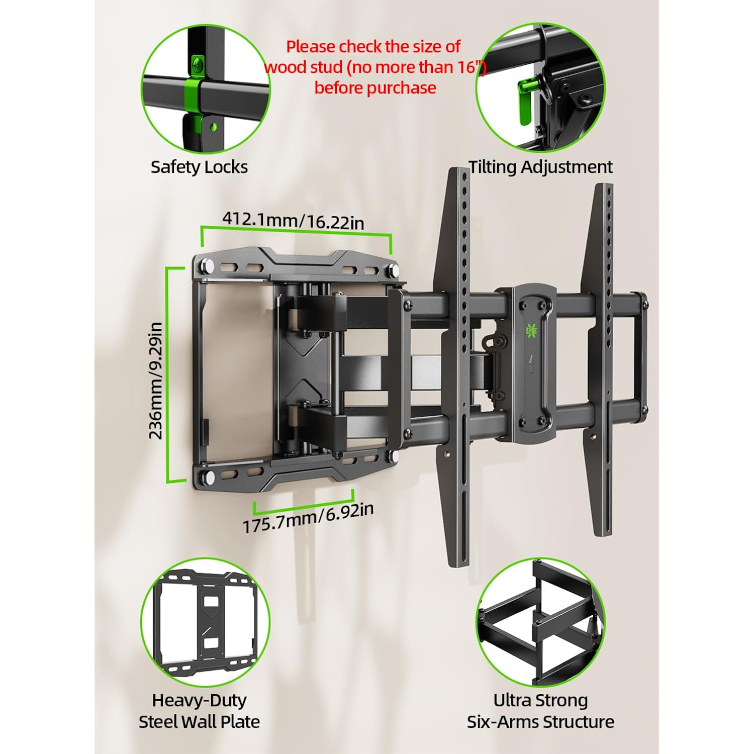 Full Motion Tv Wall Mount For 42 55 65 75 85 86 Inch, Tv Mount Swivel And Tilt,Wall Mount Bracket With Dual Articulating Arms Up To 132Lbs, Vesa 600X400Mm, Max 16" Wood Studs, Usx Mount Xml019