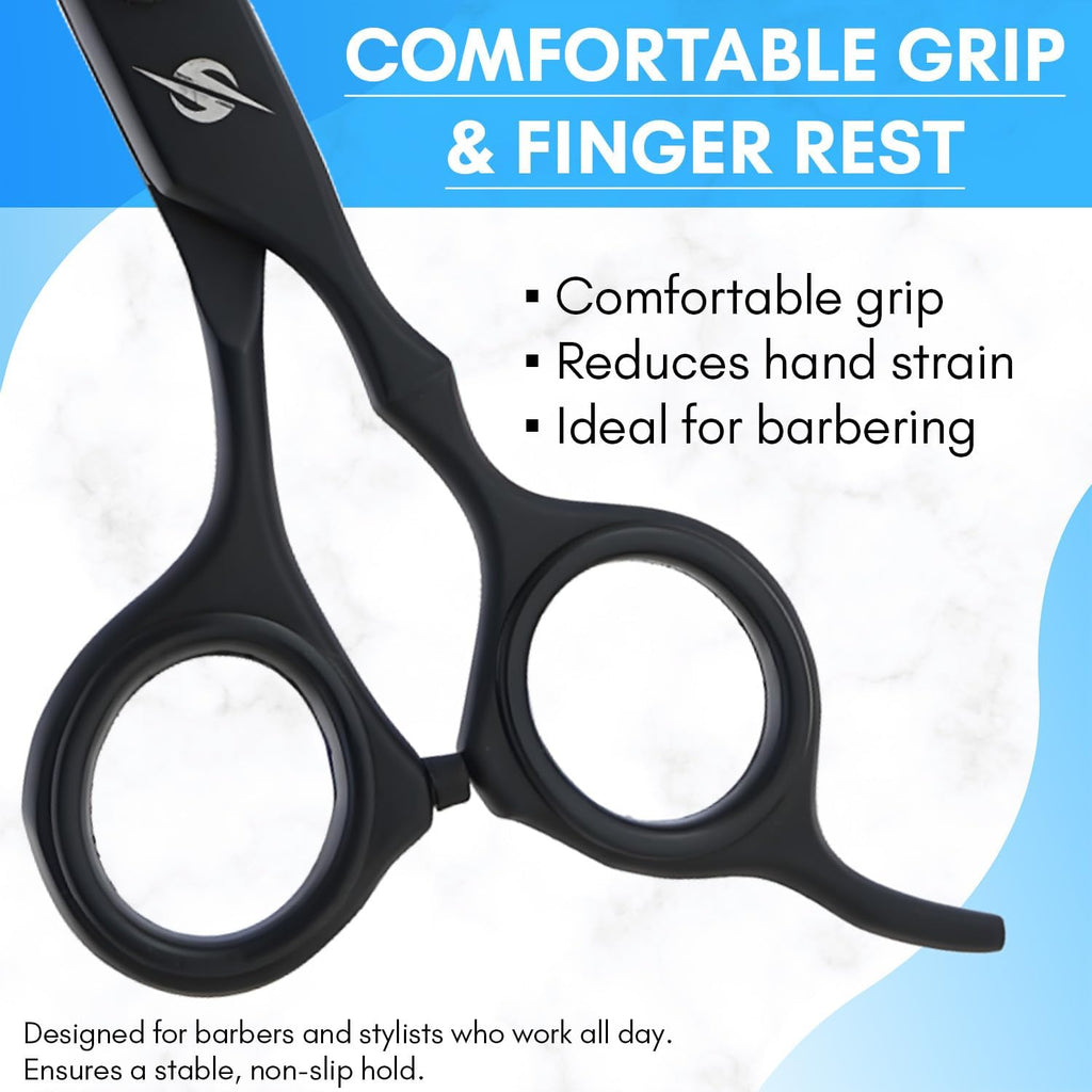 Hair Cutting Scissors Set – 7 Inch Razor-Sharp Barber Shears & Thinning Scissors, Comb & Case Ergonomic, Adjustable Tension (Matte Black Finish)