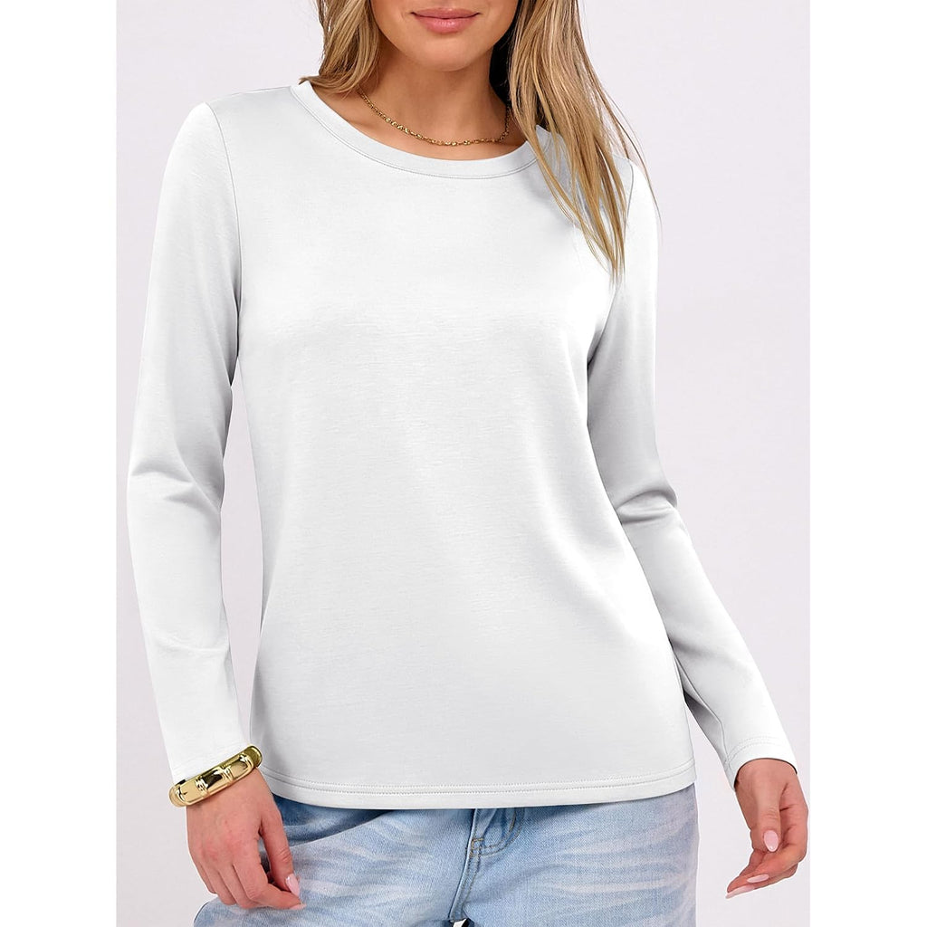 Anrabess Long Sleeve Shirts For Women,Soft Stretchy Wrinkle-Free Tops,Casual Crew Neck T Shirt For Work Daily Fall