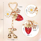 Strawberry Initial Keychain for Women-Cute Kawaii Gold Alphabet Bag Charms, Key chain Gift for Purse Handbag