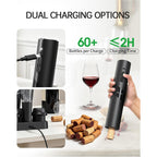 Circle Joy Electric Wine Opener Rechargeable, 7-In-1 Automatic Wine Bottle Opener Gift Set With Electric Vacuum Pump, Foil Cutter, Aerator Pourer, 2 Stoppers & Charging Base, Black