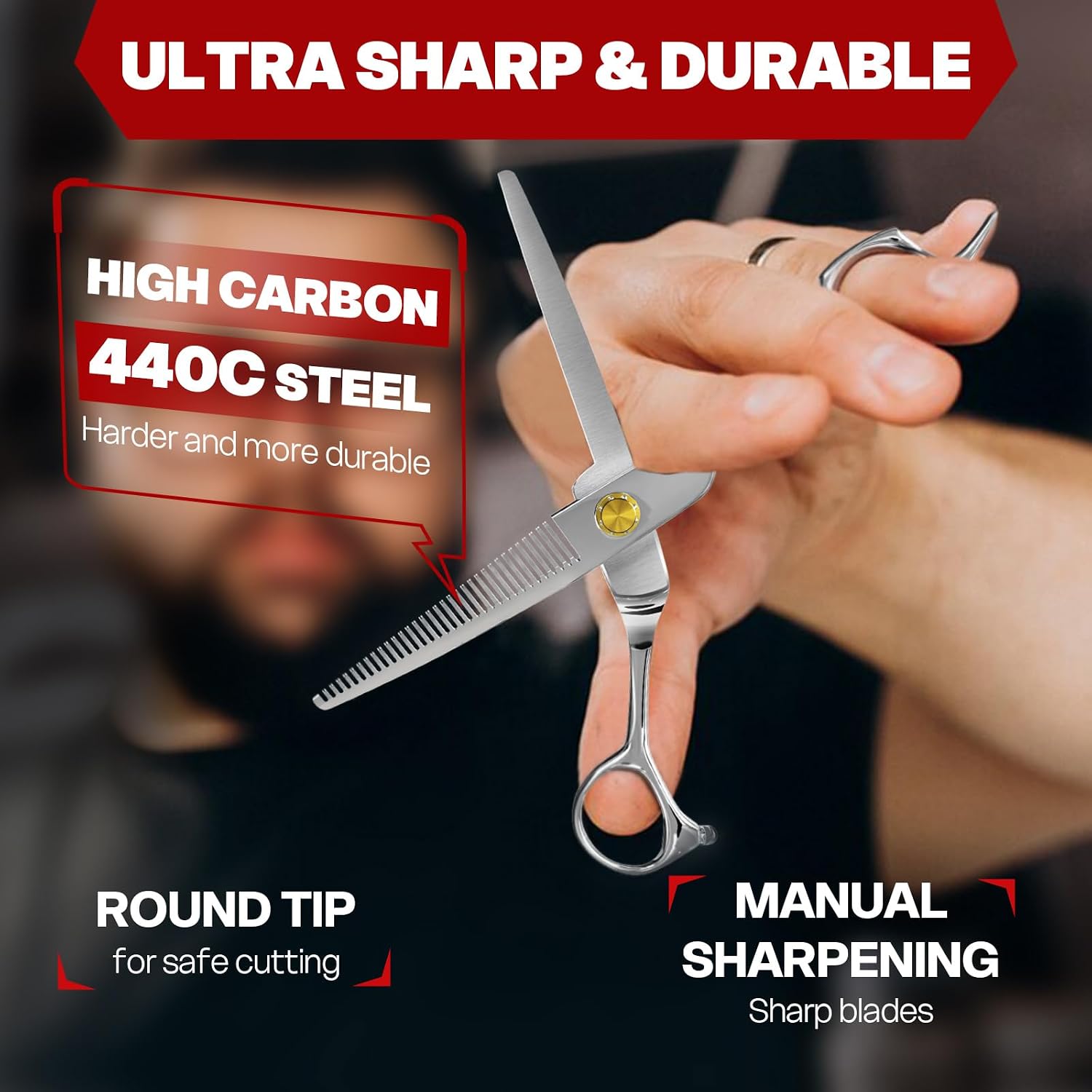 Professional Thinning Shears, High-End Japanese 440C Stainless Steel Hair Cutting Scissors With Sharp Edge Blades, 6.8 Inch Hair Cutting Shears, Right Hand Hair Scissors For Salon, Home, Pet
