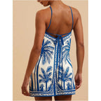 Makemechic Women'S Halter Dresses Summer Beach Backless Tropical Vacation Caribbean Outfits Boho Mini Dresses