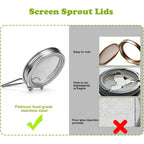 Palksky Sprouting Lids For Wide Mouth Mason Jars, 2Pack Reusable Stainless Steel Screen Bean Sprouts Growing Lid For Organic Alfalfa Broccoli Seeds Mung Bean Plant Germination Kits
