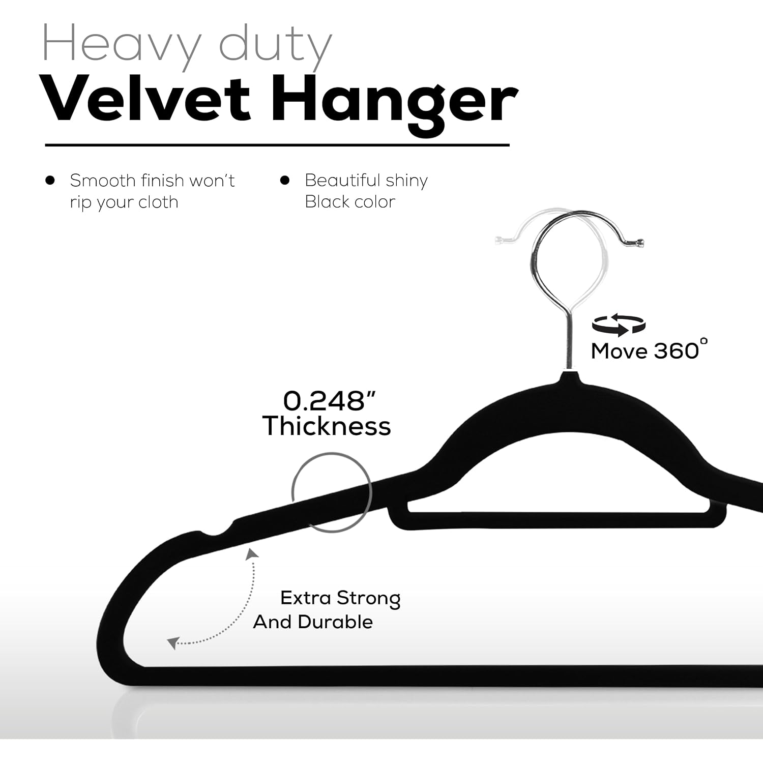 Utopia Home Velvet Hangers 100 Pack – Premium Hangers With Tie Bar - Black | Non-Slip Slim Clothes & Coat Hangers With Tie Bar, Space-Saving Heavy Duty Design, 360° Swivel Hook