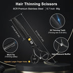 Hair Cutting Scissors Shears Kit, Professional Barber Haircut Scissors Set (6.7 Inch Hair Beard Hairdressing Trimming Haircutting Thinning Shears) For Men Women Hairdresser Home Salon (Black)