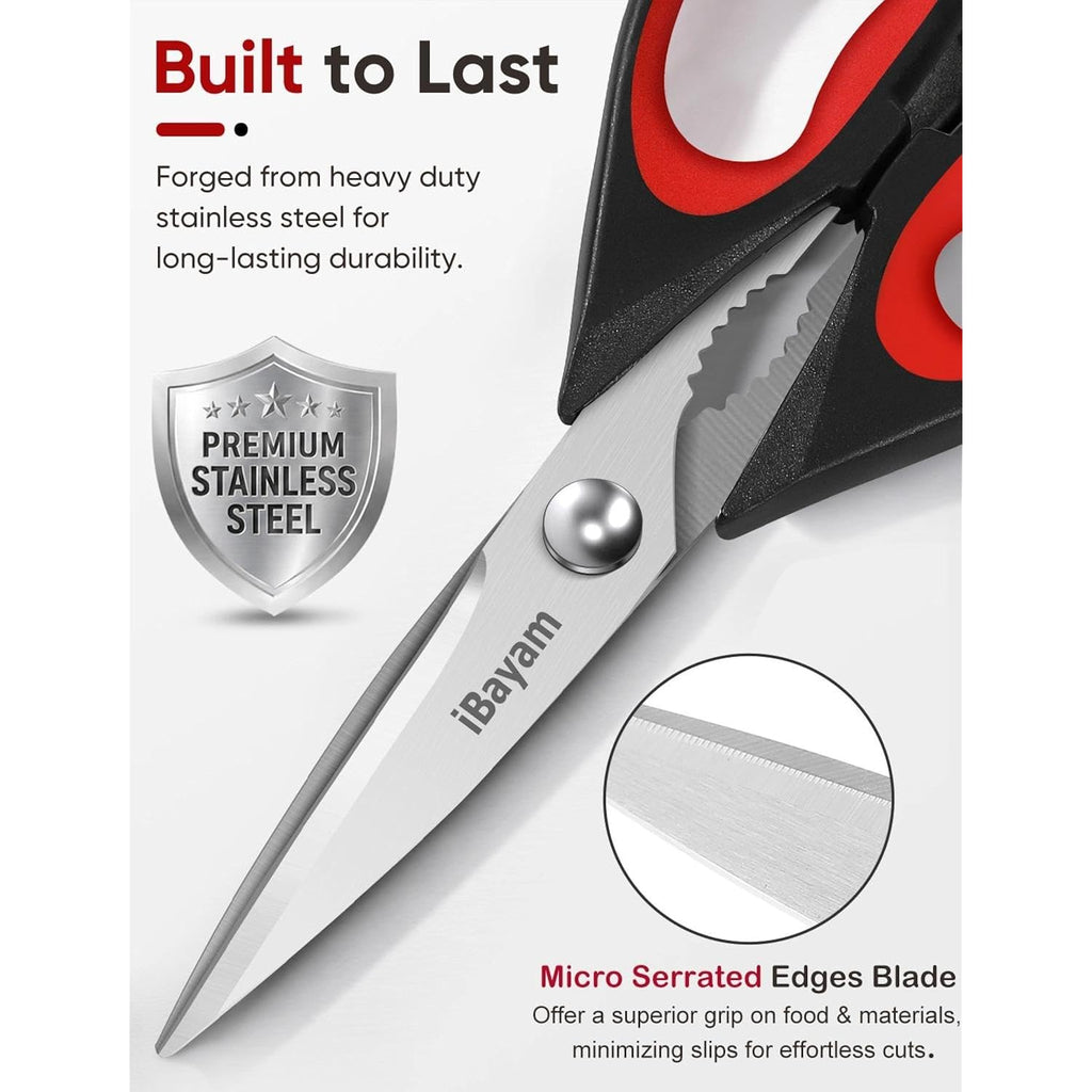 Ibayam Kitchen Scissors Shears All Purpose Heavy Duty, Protective Sheath | 2-Pack, Ultra-Sharp Stainless Blades, Soft Comfort-Grip, Dishwasher Safe, Cutting Food Cooking Meat Poultry Kitchen Utensils