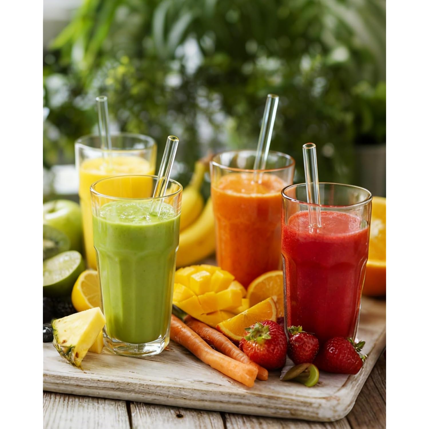 18-Pack Glass Straws, Reusable Clear Glass Drinking Straws Set, 8.5 Inch X 10Mm - Includes 8 Straight And 6 Bent With 4 Straw Cleaner Brush, Perfect For Smoothies, Milkshakes, Juice, Tea