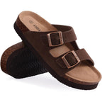 Platform Suede Sandals For Women Soft Cork Footbed Summer Slides With Adjustable Buckle