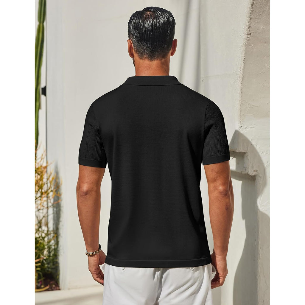 Coofandy Men'S Knit Button Down Shirts Short Sleeve Polo Shirt Casual Vacation Summer Beach Shirts