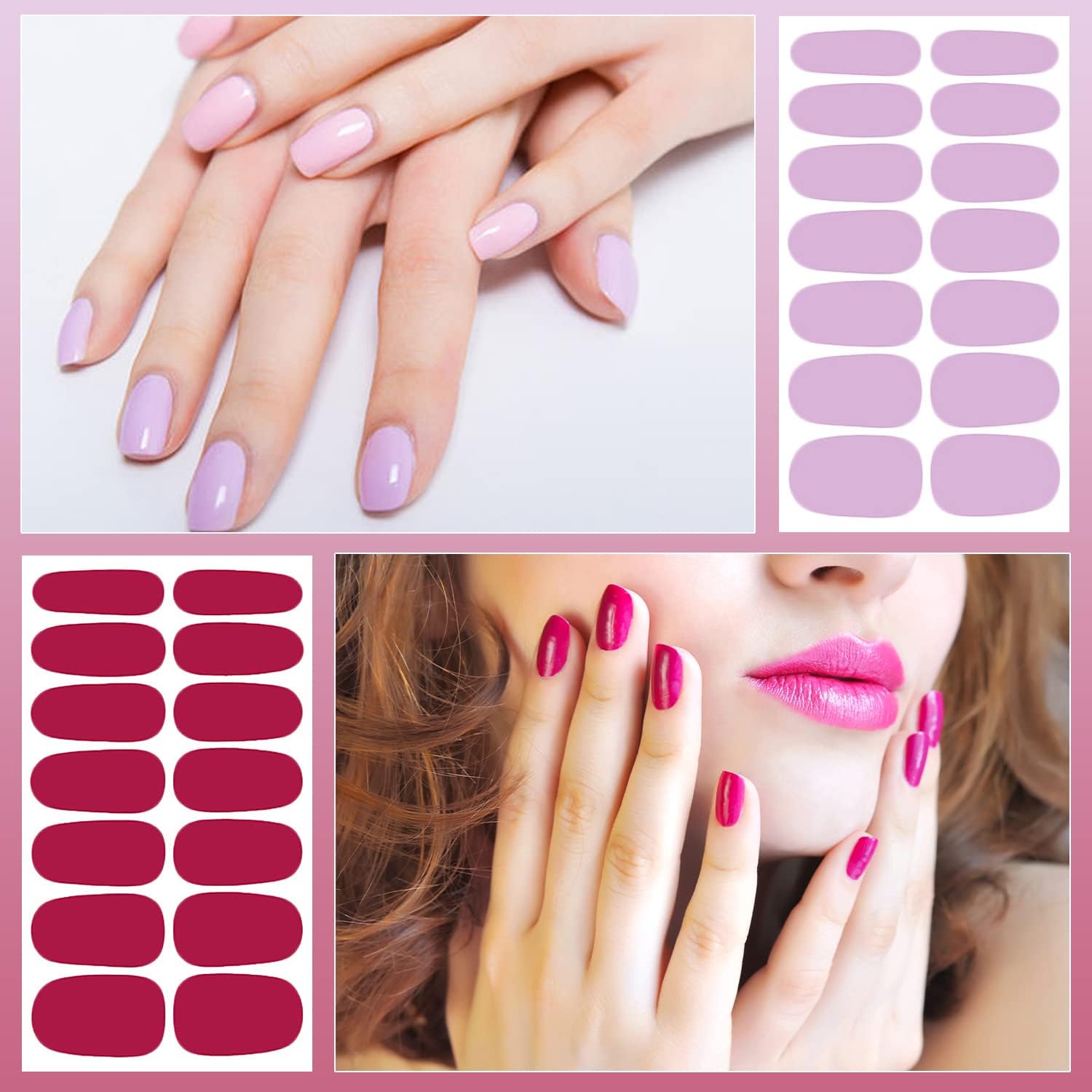 16 Sheets Nail Wraps for Women Nail Polish Strips Solid Color Self Adhesive Sticker Nails Acrylic Nail Art Accessories with 1pc File, Cuticle Stick (Pink Red)
