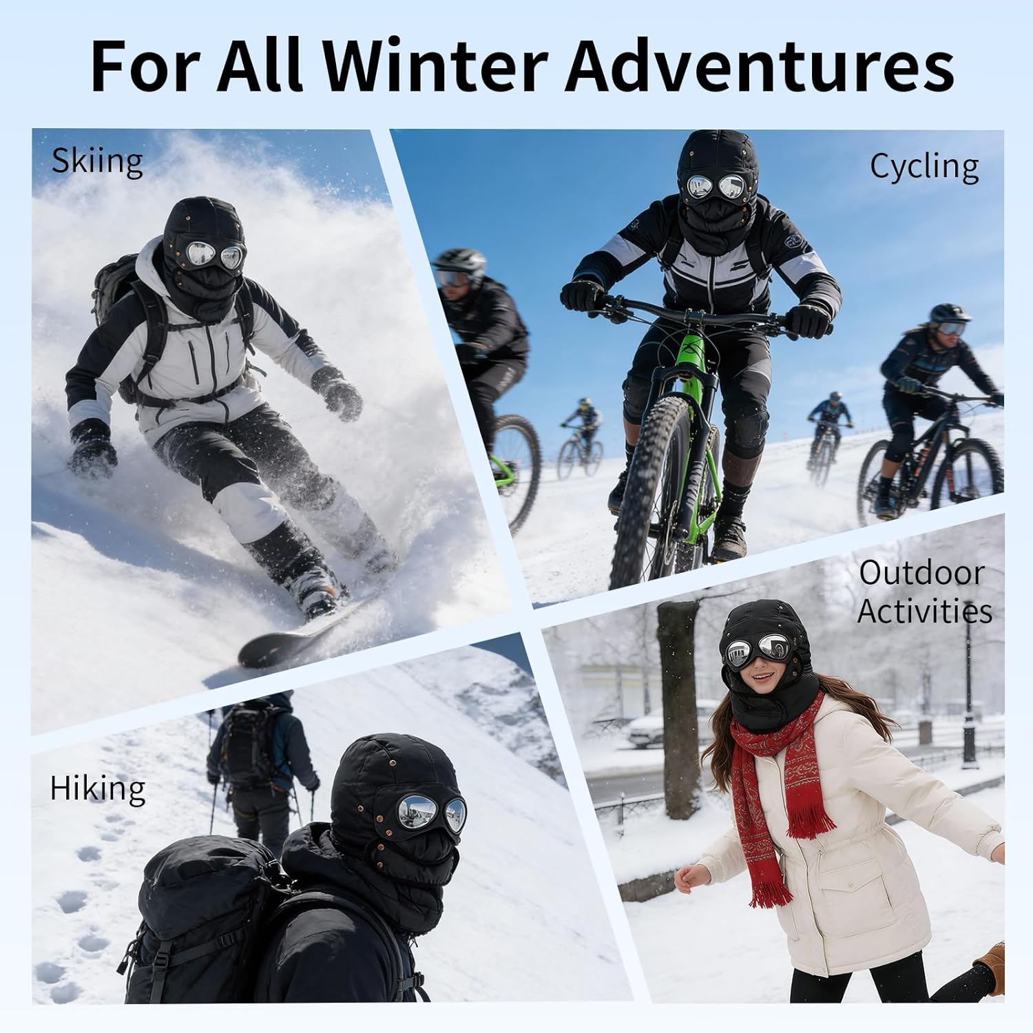 Winter Thermal Hat with Glasses, Trapper Hat for Men with Mask Pilot Face Ski Goggles Built in, Adjustable and Glasses