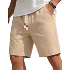 Coofandy Men'S Casual Cotton Linen Shorts Elastic Waist Drawstring Shorts Summer Beach Vacation