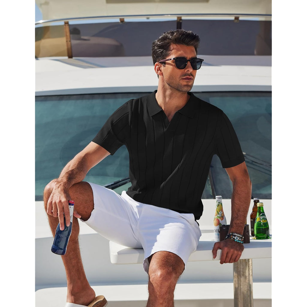 Coofandy Mens Polo Shirts Short Sleeve V Neck Knit Shirts For Men Casual Old Money Clothes Mens Golf Shirt