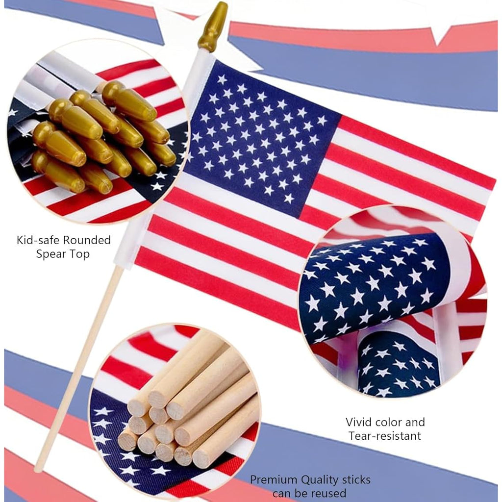 12 Pack Small American Flags - 4X6 Inch Mini Usa Hand Held Stick Flag With Safety Spear Top, 250Th Anniversary, Memorial Day, Outdoor 4Th Of July Decorations, Veteran'S Day Patriotic Decor