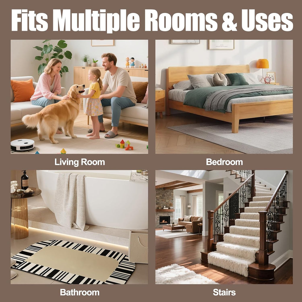 Premium Rug Grippers & Carpet Tape – 12Pcs Square Anti-Slip Pads For Area Rugs, 3.9 Inch, Prevent Curling & Sliding, Ideal For Hardwood, Tile, Marble, And Laminate Floors