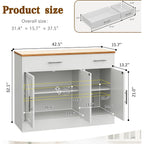 Vongrasig 43” Coffee Bar Cabinet, Farmhouse Buffet Cabinet With Storage, Sideboard Buffet With Drawers And Shelves For Kitchen, White
