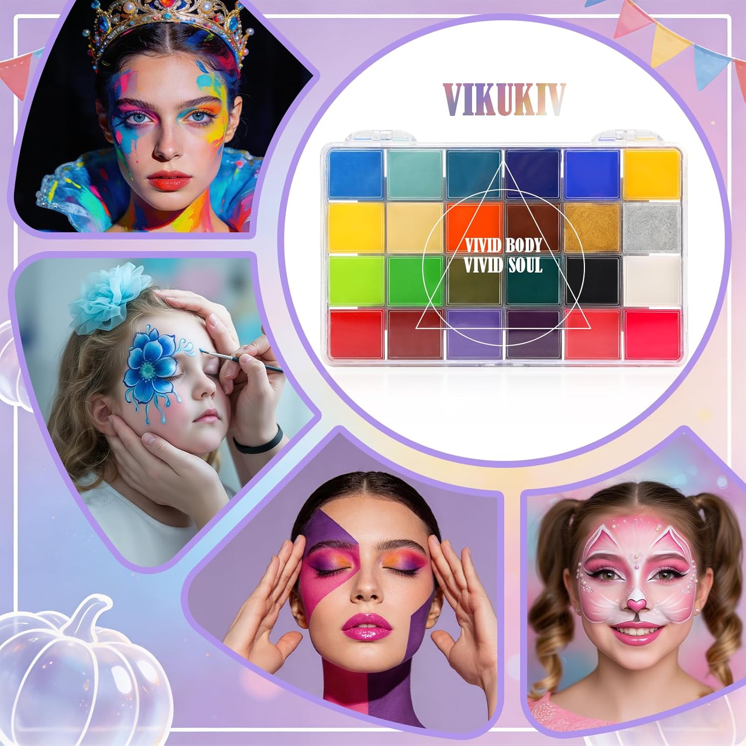 Face Body Paint Oil Palette, 24 Colors Large White Professional Face Painting Kit for Halloween SFX Party Costume Sport Festival Stage Cosplay Full Size Makeup Painting Kit