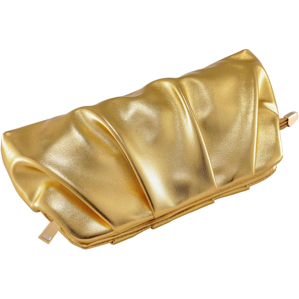 Evening Bag For Women Ruched Clutch Purse Detachable Metal Chain Crossbody Bag