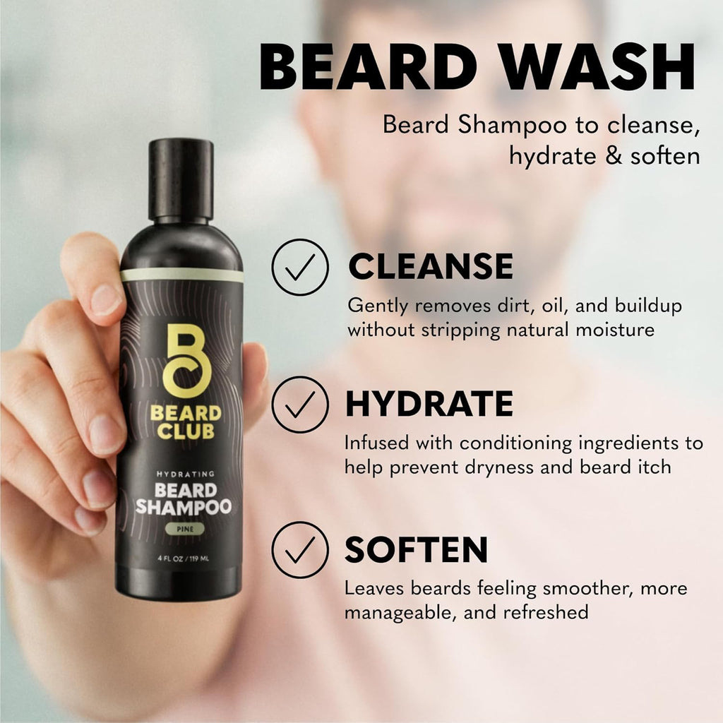 The Beard Club Beard Wash and Conditioner Set – Facial Hair Shampoo & Leave-In Conditioner for Men – Hydrating, Softener Mens Face Wash Grooming Care Gift Kit