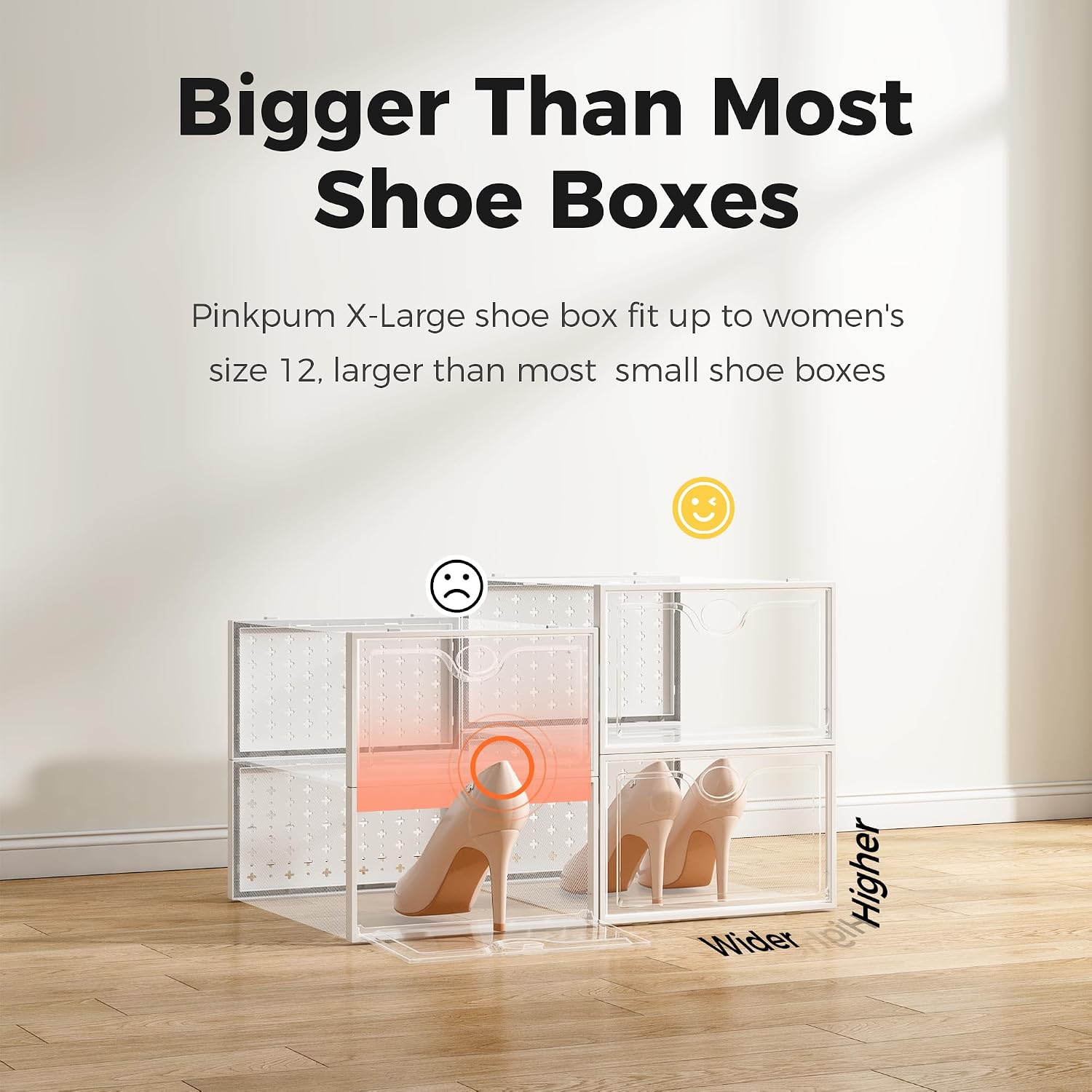 15 Pack X-Large Shoe Storage Boxes Fit Us Size 11, Shoe Organizer For Closet Clear Plastic Stackable Shoe Dispaly Case Holder Bins, Sneaker Storage For Sneakerheads White For Home And Family