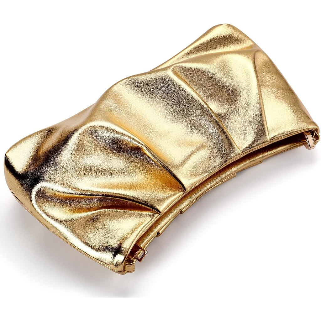 Women'S Clutch Purse, Pleated Evening Handbag, Shoulder Bag With Detachable Chain And Shoulder Strap