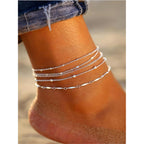 LEXODY Silver/Gold Anklets for Women, Sterling Silver Evil Eye Ankle Bracelets for Women Trendy Dainty Waterproof Anklets Set Adjustable Layered Anklet Bracelets for Women Silver Jewelry Gift