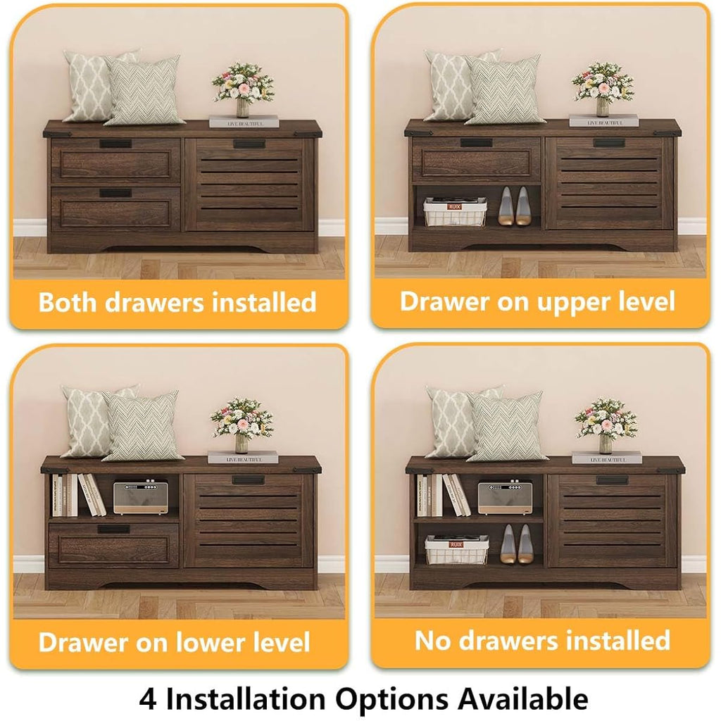 Bench With Shoe Storage For Entryway, Wooden Shoe Benches With Flip Door And Drawers, Entry Way Shoes Organizer Cabinet For Living Room Mudroom (Dark Walnut)