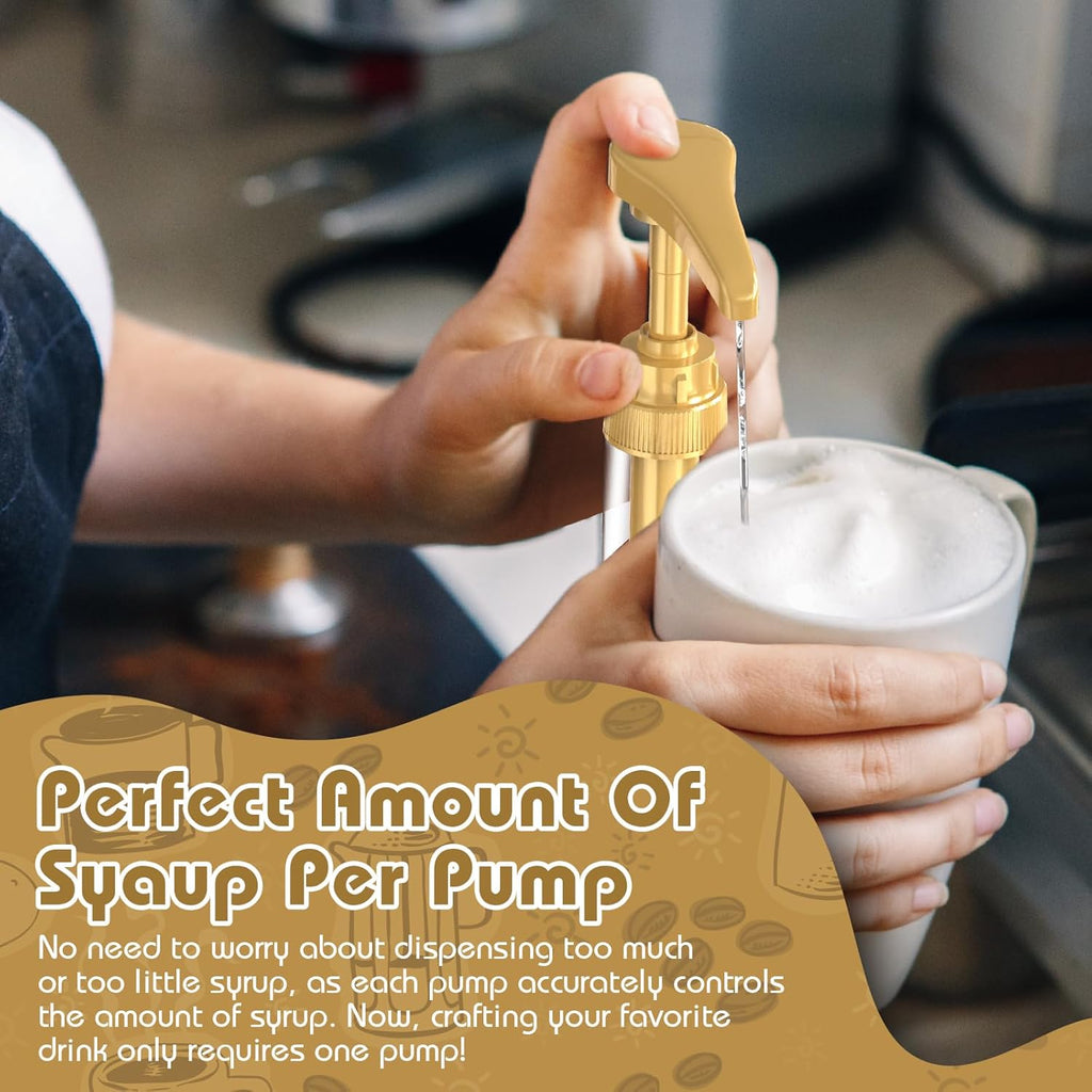 Coffee Syrup Pump Dispenser, 4 Packs of Syrup Pump for 750ml/25.4 oz Syrup Bottle, Gold Pumps for Coffee Syrup Bottle, works with Torani, DaVinci, Jordans Skinny 750ml Syrups Bottles (Gold)