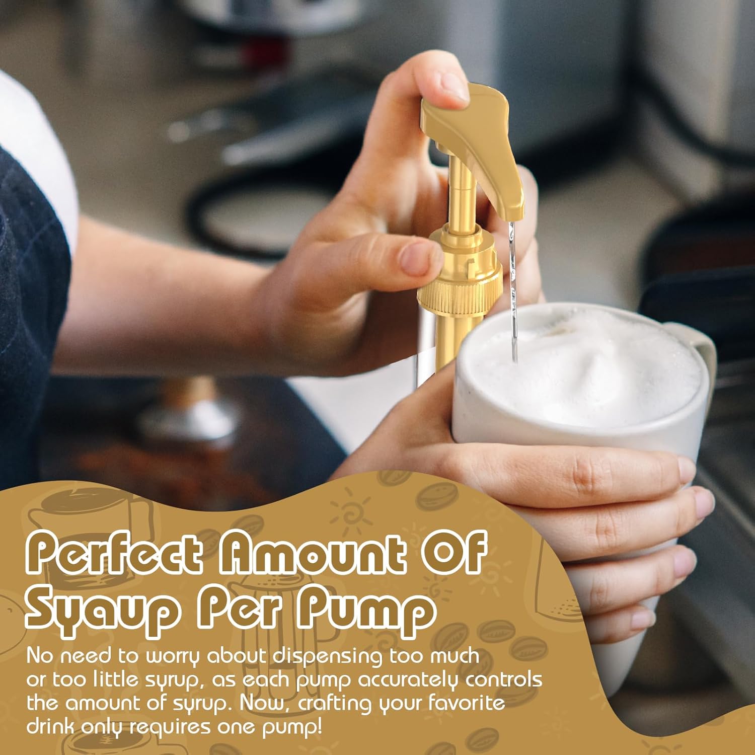 Coffee Syrup Pump Dispenser, 4 Packs of Syrup Pump for 750ml/25.4 oz Syrup Bottle, Gold Pumps for Coffee Syrup Bottle, works with Torani, DaVinci, Jordans Skinny 750ml Syrups Bottles (Gold)