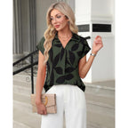 Gaharu Women's Summer Work Blouse V Neck Short Sleeve Lapel Shirt Top Tunic