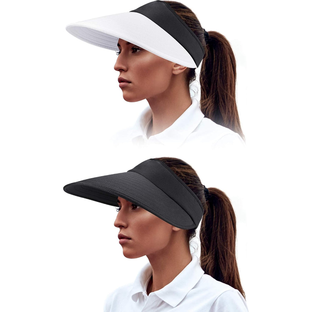 Syhood 2 Pieces Sun Visor Hats for Women Large Wide Brim Visor Hats Adjustable Summer UV Protection Packable Golf Beach Caps