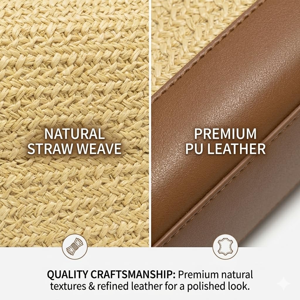 Straw Bag For Women, Woven Summer Beach Raffia Purse With Detachable Strap, Boho Crossbody Handbag For Vacation