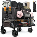 Double Decker Wagon Heavy Duty Collapsible, 600Lbs 400L Capacity | Foldable Utility Cart, Big Wheels For Beach, Outdoor, Camping & Gardening, Durable Steel Frame