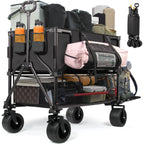 Double Decker Wagon Heavy Duty Collapsible, 600Lbs 400L Capacity | Foldable Utility Cart, Big Wheels For Beach, Outdoor, Camping & Gardening, Durable Steel Frame