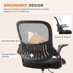 Sweetcrispy Office Computer Desk Chair, Ergonomic Mid-Back Mesh Rolling Work Swivel Task Chairs with Wheels, Comfortable Lumbar Support, Comfy Flip-up Arms for Home, Bedroom, Study, Student, Black