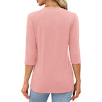 Womens Tops 3/4 Sleeve V Neck Shirts Dressy Casual Tunic Blouses Summer Tees