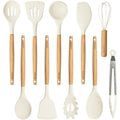 Carote Silicone Cooking Utensils Set, Kitchen Utensils Set 10 Pcs For Cooking, Bpa Free Spatula Set With Heat Resistant Wood Handles For Nonstick Cookware (Cream White)