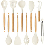 Carote Silicone Cooking Utensils Set, Kitchen Utensils Set 10 Pcs For Cooking, Bpa Free Spatula Set With Heat Resistant Wood Handles For Nonstick Cookware (Cream White)