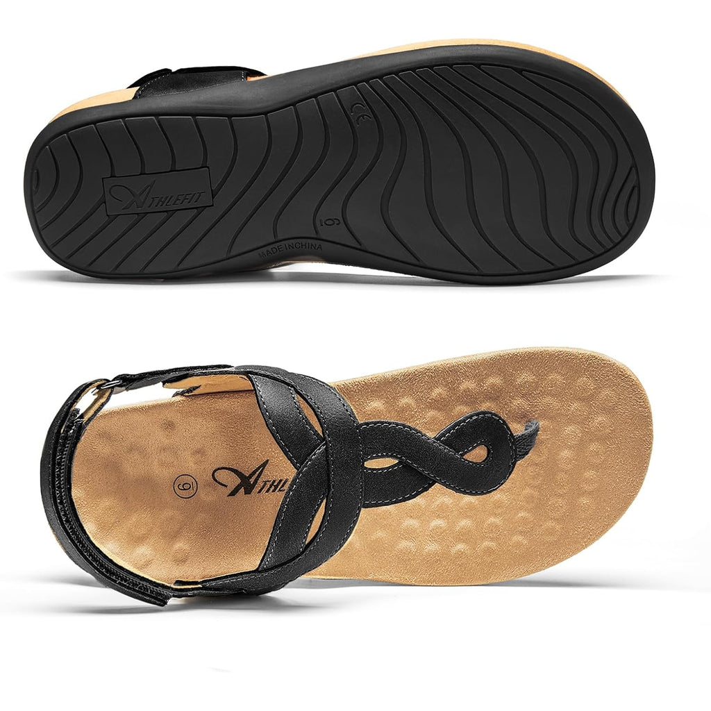 Athlefit Women'S Orthopedic Arch Support Sandals Comfortable Thong T-Strap Orthotic Casual Flat Sandals