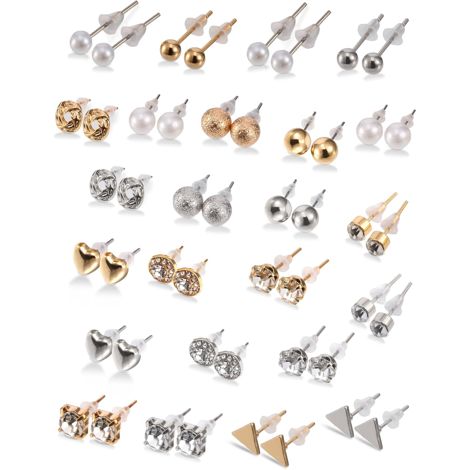 BBTO 24 Pairs Stud Earrings Crystal Pearl Earring Set Ear Stud Jewelry for Women Men