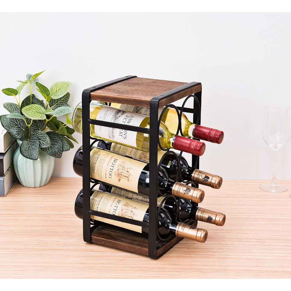 Rustic Wood Countertop Wine Rack 6 Bottles No Need Assembly Brown