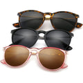 SUNGAIT Premium Vintage Round Sunglasses for Women Men Classic Retro Trendy Style 3 Pack (Polarized): Matte Black/Gray+glossy Pink Brown/Light-brown+matte Amber/Gray