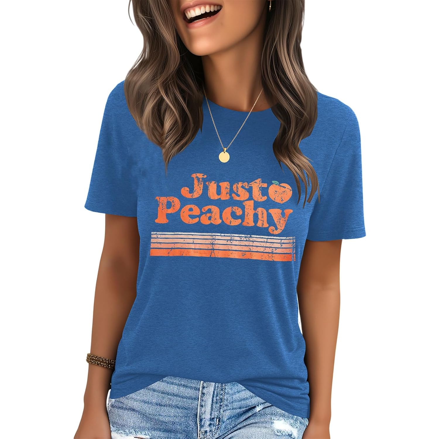 IRISGOD Womens Graphic Tees Casual Summer Short Sleeve Vintage T Shirts Tops 169 Peachy (Navy)