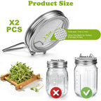 Palksky Sprouting Lids For Wide Mouth Mason Jars, 2Pack Reusable Stainless Steel Screen Bean Sprouts Growing Lid For Organic Alfalfa Broccoli Seeds Mung Bean Plant Germination Kits