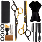 15 Pcs Hair Cutting Scissors Professional, Thinning Shears For Hair Cutting, Black Gold Stainless Steel Barber Scissors, Lengnoyp Haircut Scissors Hair Cutting Kit For Women, Men