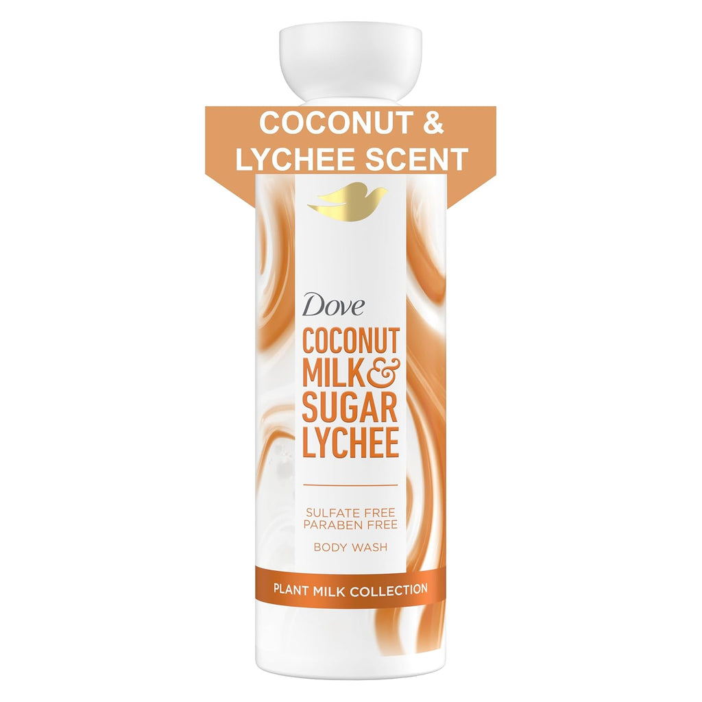 Dove Plant Milk Body Wash Coconut & Lychee, 17.5 Fl Oz I Plant Milk Body Wash With Coconut Milk Blend And Tropical Lychee Scent For Soft, Moisturized And Healthy-Looking Skin
