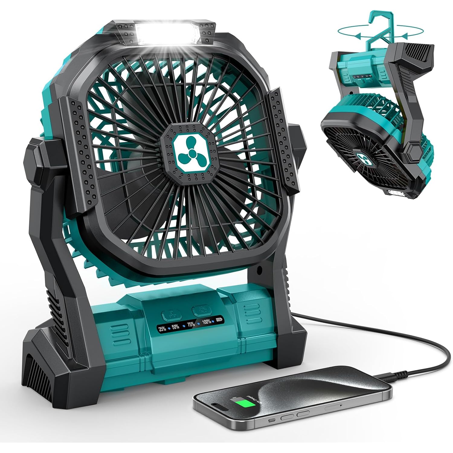 Portable Fan Rechargeable, 20000Mah Cordless Battery Powered Fan With Led Lantern Battery Operated For Travel Bedroom Home Camping Tent Office Beach Desk Fishing Table
